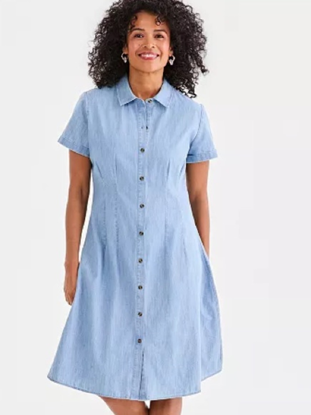 Style & Co Blue Cotton Chambray Short-Sleeve Shirt-dress Size Large